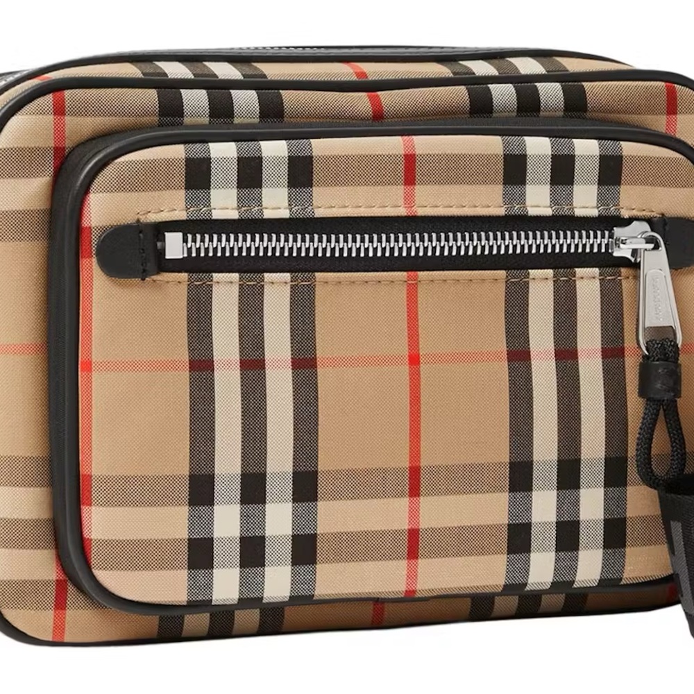 Burberry Tan and Red Check Belt Bag